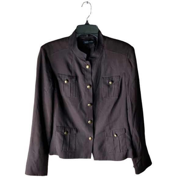 Valerie Stevens Jacket Women's Size 16 100% Silk Dome Brass Button Flap Pockets - Picture 1 of 8